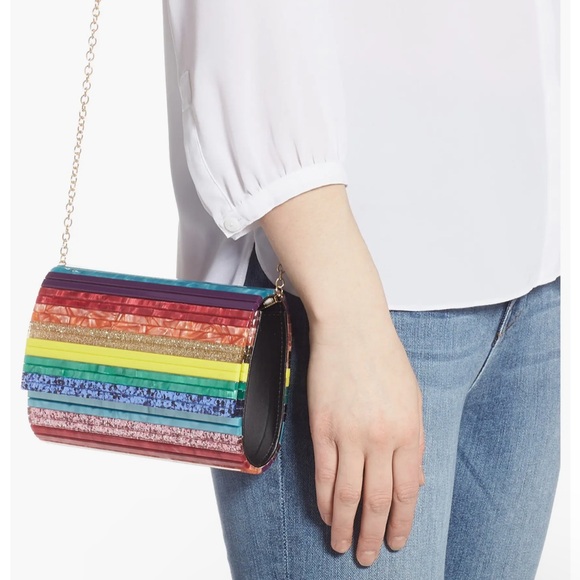 KURT GEIGER LONDON PARTY CLUTCH BAG new with dust bag rainbow paneled pe… - Picture 2 of 11